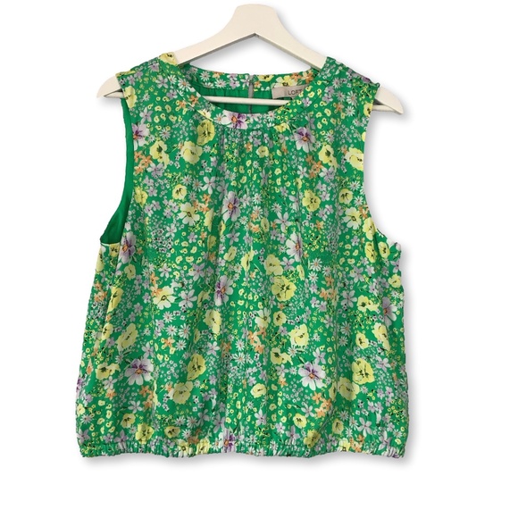 Loft Green Floral Sleeveless Bubble Hem Top Large - Picture 1 of 12